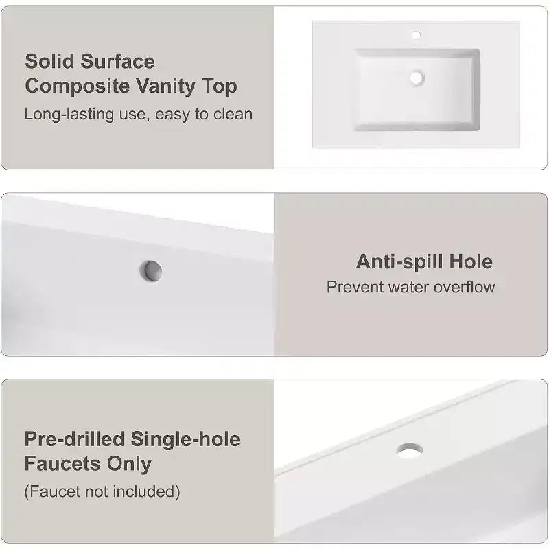 Mobile lavabo da bagno freestanding in stile rustico da 76 cm con lavello, 2 cassetti e ripiano aperto, piedini regolabili per un facile livellamento, noce