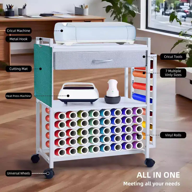 Organizer e carrello portaoggetti per articoli di artigianato, porta rotoli di vinile e organizer, design spazioso, per la stanza del bricolage