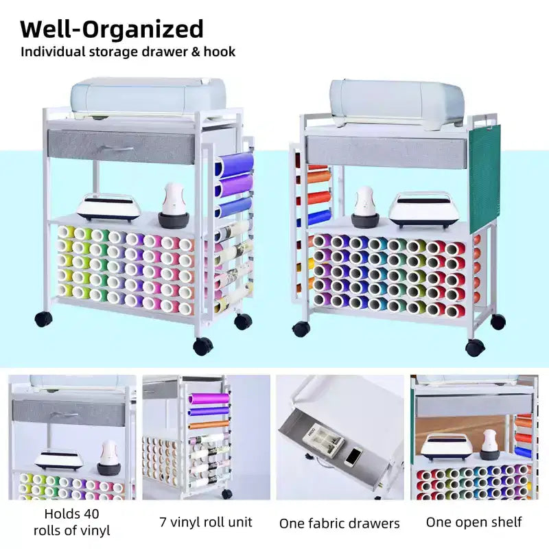 Organizer e carrello portaoggetti per articoli di artigianato, porta rotoli di vinile e organizer, design spazioso, per la stanza del bricolage