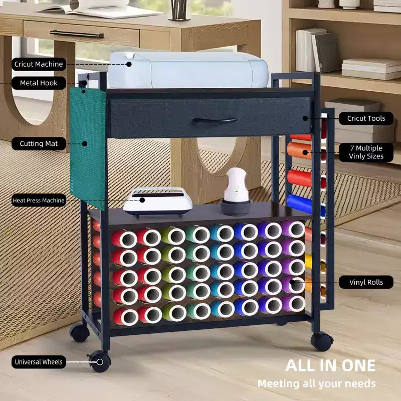 Organizer e carrello portaoggetti per articoli di artigianato, porta rotoli di vinile e organizer, design spazioso, per la stanza del bricolage