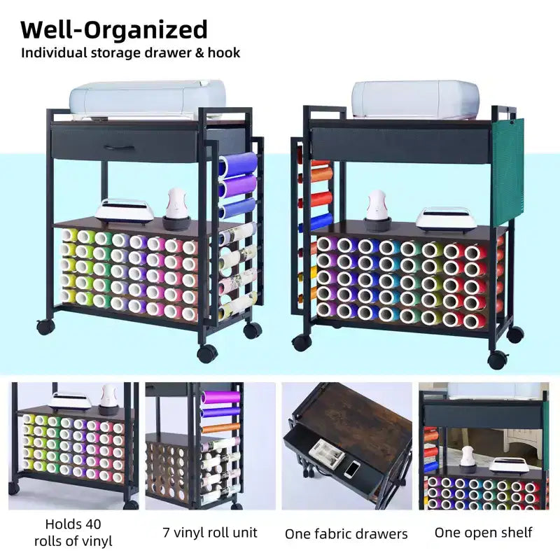 Organizer e carrello portaoggetti per articoli di artigianato, porta rotoli di vinile e organizer, design spazioso, per la stanza del bricolage