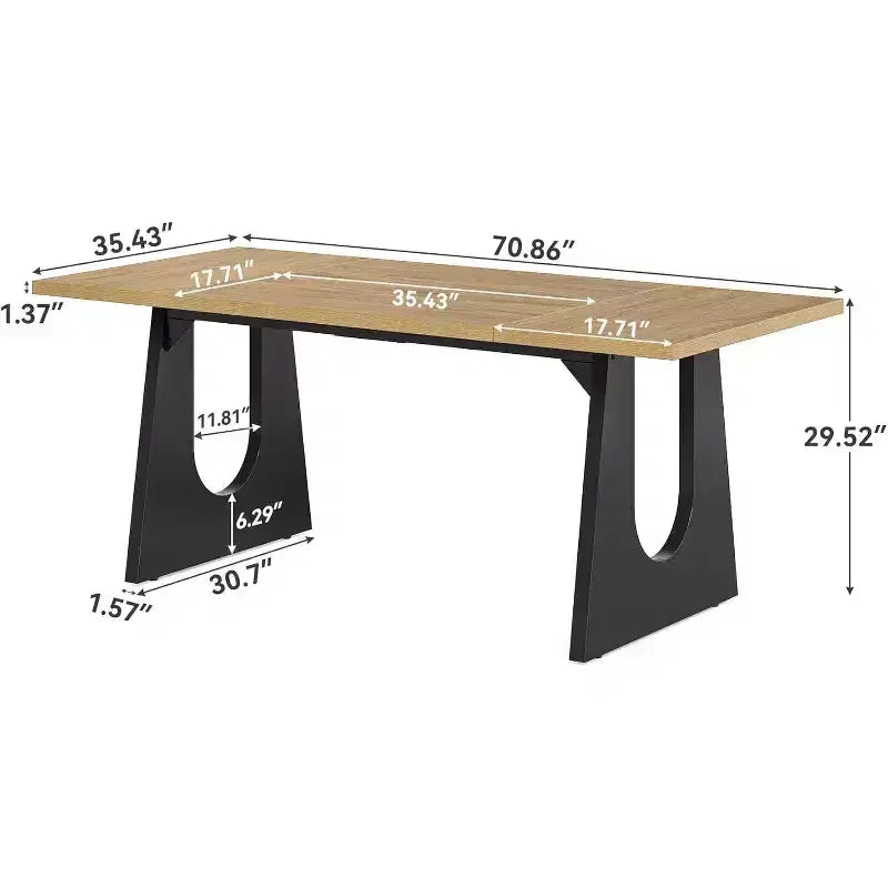 Tavolo da pranzo rettangolare da 180 cm per 6 persone, tavolo da cucina moderno in legno con base a piedistallo resistente nera, colore naturale per soggiorno