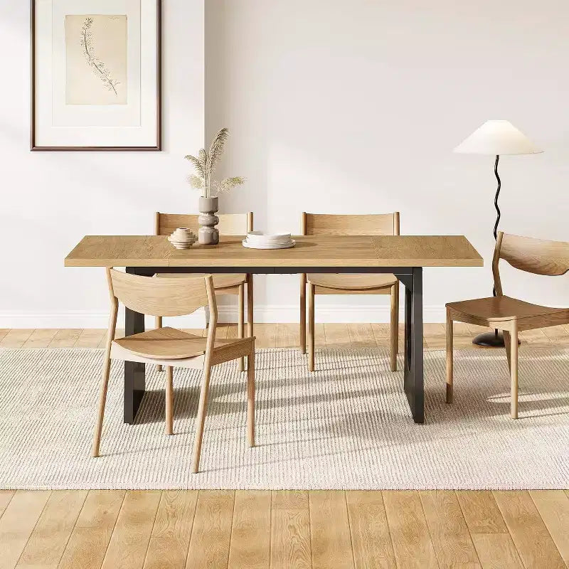 Tavolo da pranzo rettangolare da 180 cm per 6 persone, tavolo da cucina moderno in legno con base a piedistallo resistente nera, colore naturale per soggiorno