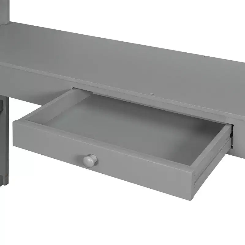 Letto a soppalco moderno con scrivania, 6 ripiani e cassetto