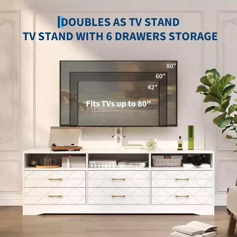 Mobile TV a 6 cassetti con supporto per soggiorno e camera da letto, cassettiera per TV in legno, console multimediale con archiviazione, centro di intrattenimento, colori multipli