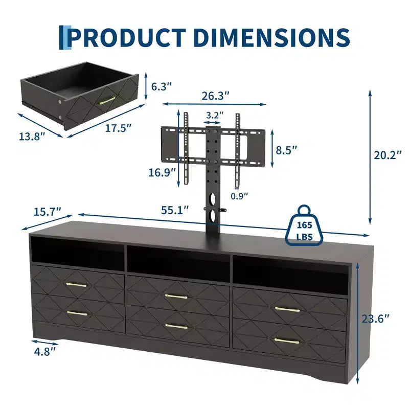 Mobile TV a 6 cassetti con supporto per soggiorno e camera da letto, cassettiera per TV in legno, console multimediale con archiviazione, centro di intrattenimento, colori multipli