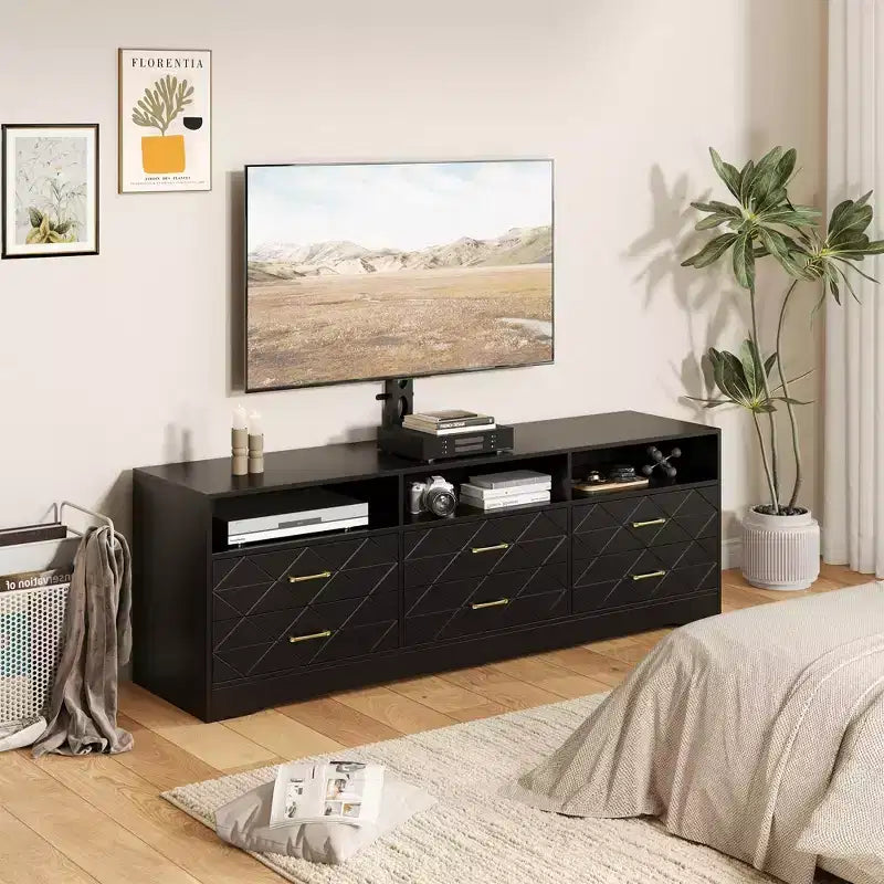 Mobile TV a 6 cassetti con supporto per soggiorno e camera da letto, cassettiera per TV in legno, console multimediale con archiviazione, centro di intrattenimento, colori multipli
