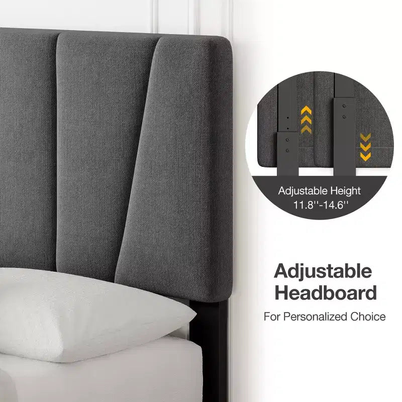 Struttura letto imbottita con testiera regolabile e cassetti portaoggetti, doghe in legno, nessun sommier necessario, camera da letto moderna