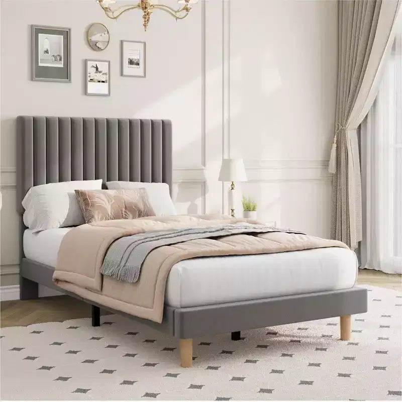 Telaio del letto con testiera regolabile, altezza regolabile, non necessita di rete a molle, facile montaggio, doghe in legno