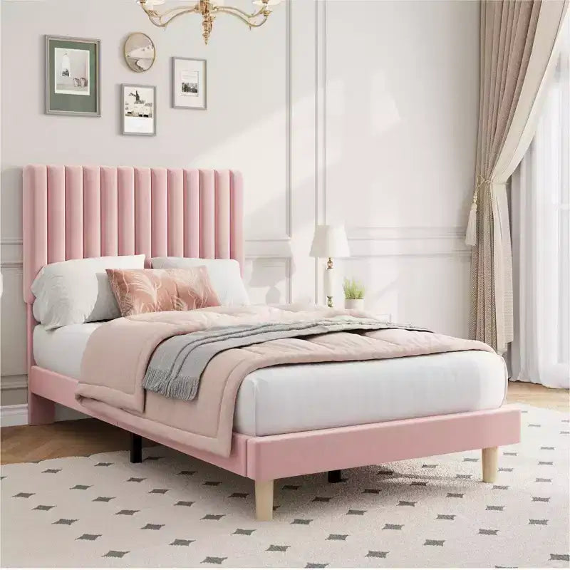 Telaio del letto con testiera regolabile, altezza regolabile, non necessita di rete a molle, facile montaggio, doghe in legno