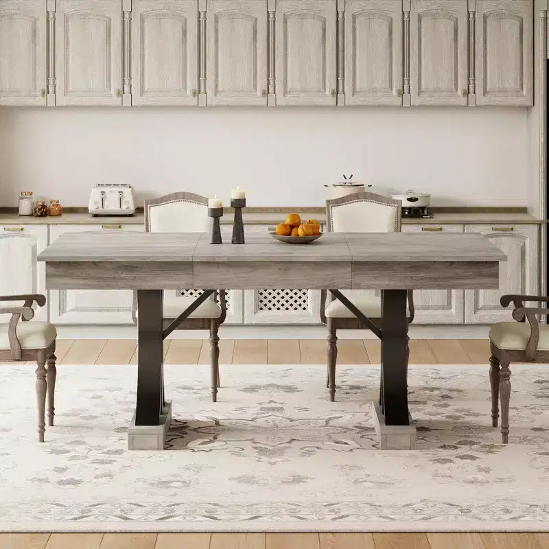 71 Grande tavolo da pranzo per 6-8 persone, tavolo da cucina rettangolare in legno con 2 cassetti e robusta struttura in metallo, tavolo da 1,8 m per sala da pranzo e cucina