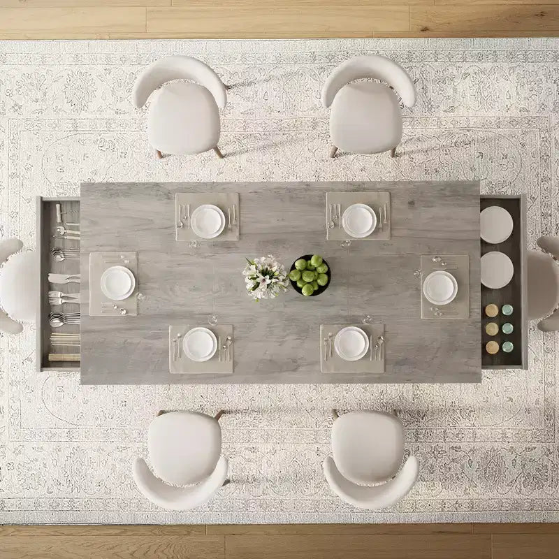 71 Grande tavolo da pranzo per 6-8 persone, tavolo da cucina rettangolare in legno con 2 cassetti e robusta struttura in metallo, tavolo da 1,8 m per sala da pranzo e cucina