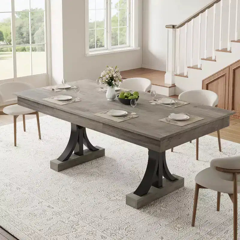 71 Grande tavolo da pranzo per 6-8 persone, tavolo da cucina rettangolare in legno con 2 cassetti e robusta struttura in metallo, tavolo da 1,8 m per sala da pranzo e cucina