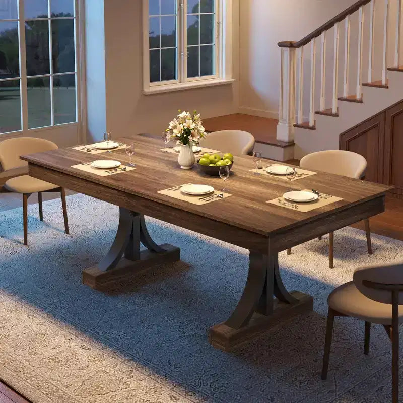 71 Grande tavolo da pranzo per 6-8 persone, tavolo da cucina rettangolare in legno con 2 cassetti e robusta struttura in metallo, tavolo da 1,8 m per sala da pranzo e cucina
