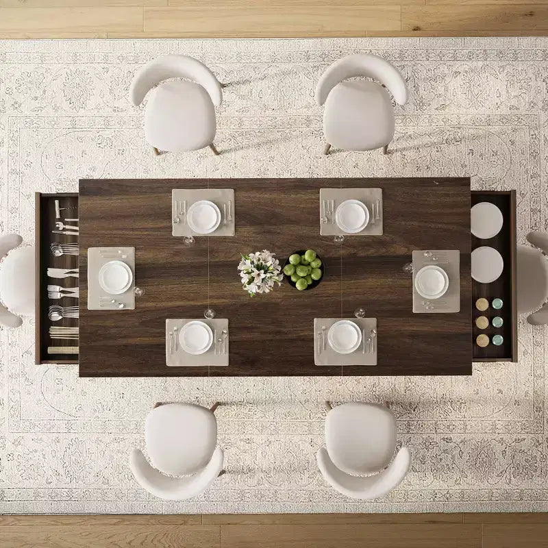71 Grande tavolo da pranzo per 6-8 persone, tavolo da cucina rettangolare in legno con 2 cassetti e robusta struttura in metallo, tavolo da 1,8 m per sala da pranzo e cucina