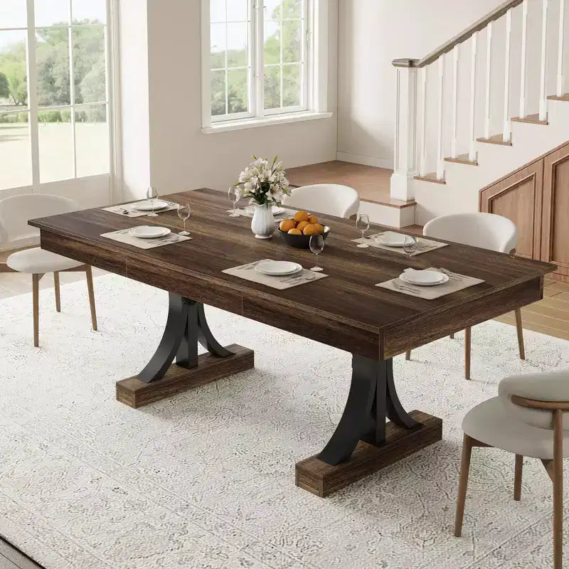 71 Grande tavolo da pranzo per 6-8 persone, tavolo da cucina rettangolare in legno con 2 cassetti e robusta struttura in metallo, tavolo da 1,8 m per sala da pranzo e cucina