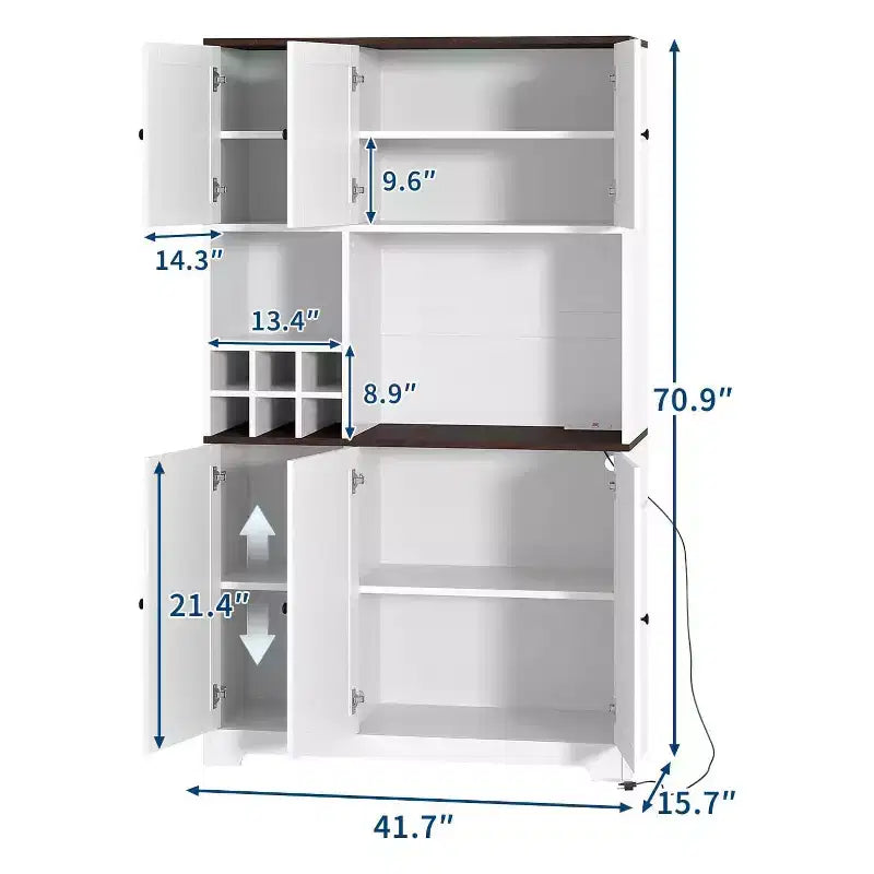 Dispensa da cucina alta 71 pollici, mobiletto moderno in stile rustico, portabottiglie, postazione caffè indipendente, per sala da pranzo, soggiorno