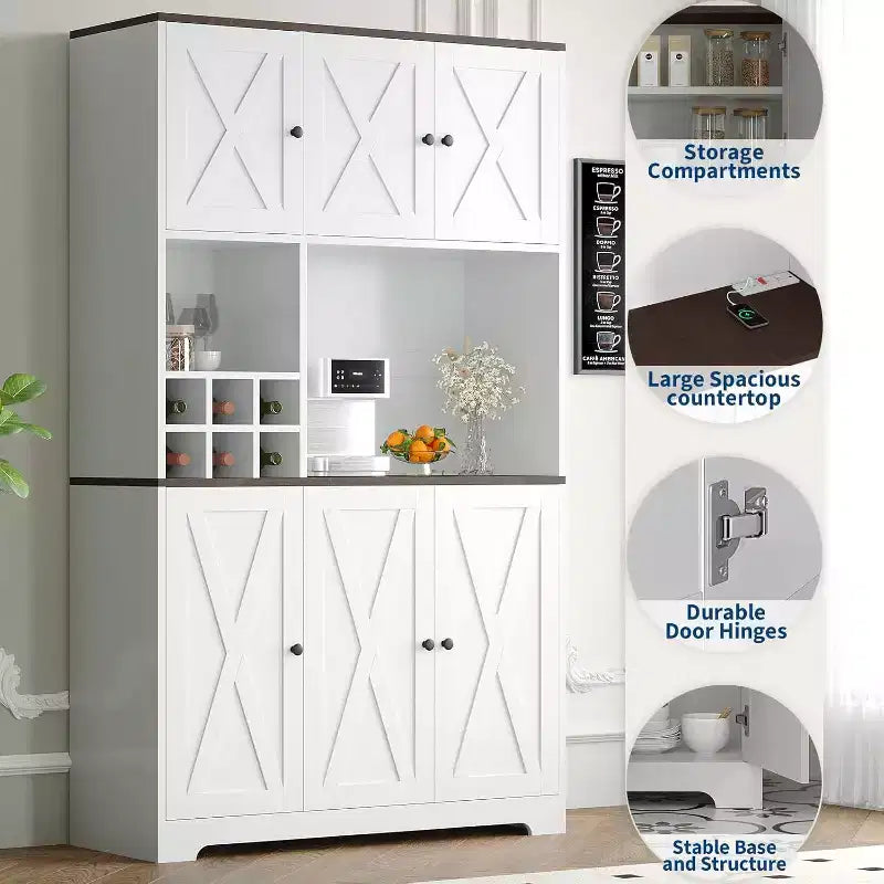 Dispensa da cucina alta 71 pollici, mobiletto moderno in stile rustico, portabottiglie, postazione caffè indipendente, per sala da pranzo, soggiorno