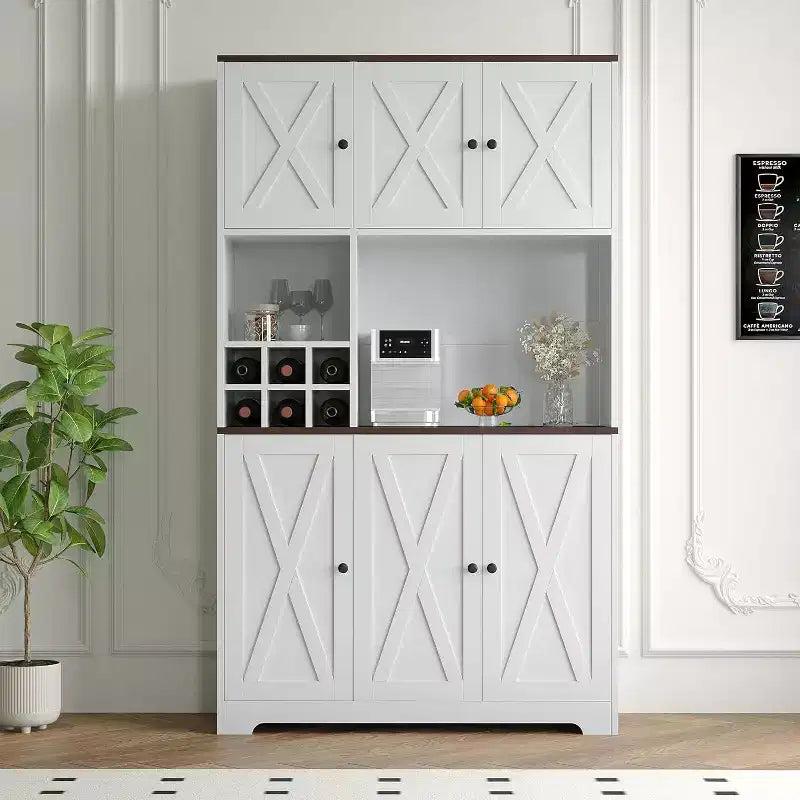 Dispensa da cucina alta 71 pollici, mobiletto moderno in stile rustico, portabottiglie, postazione caffè indipendente, per sala da pranzo, soggiorno
