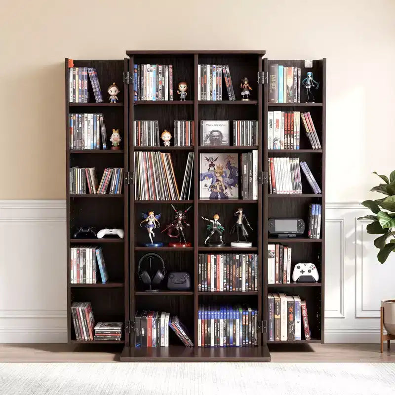 Mobiletto per archiviazione multimediale, scaffale porta DVD a 6 ripiani, organizzatore multimediale 24.02 x 14.49 x 50 pollici per CD, DVD, libri, giochi, marrone