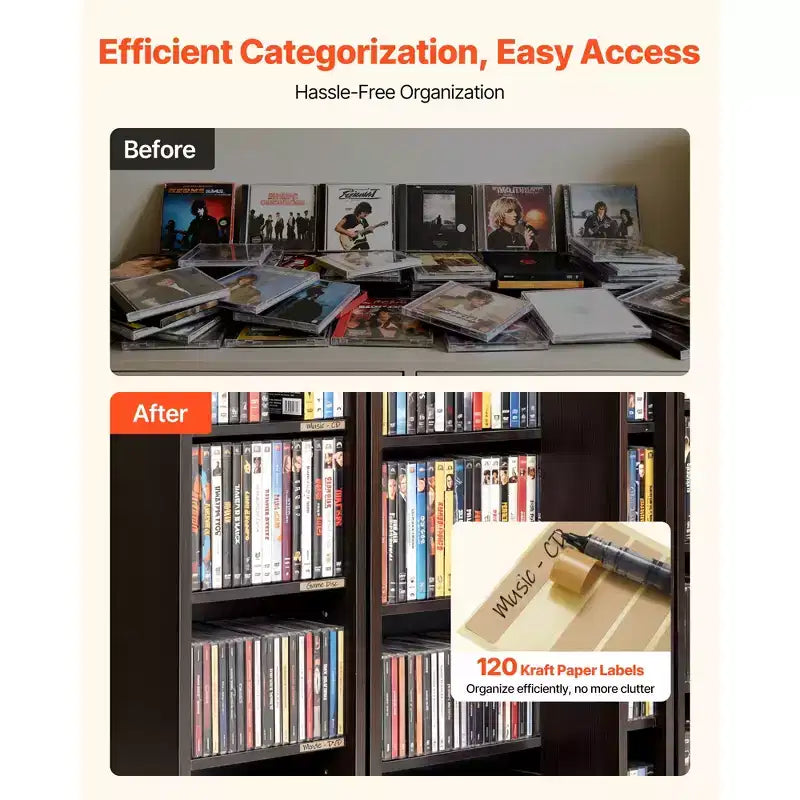 Mobiletto per archiviazione multimediale, scaffale porta DVD a 6 ripiani, organizzatore multimediale 24.02 x 14.49 x 50 pollici per CD, DVD, libri, giochi, marrone