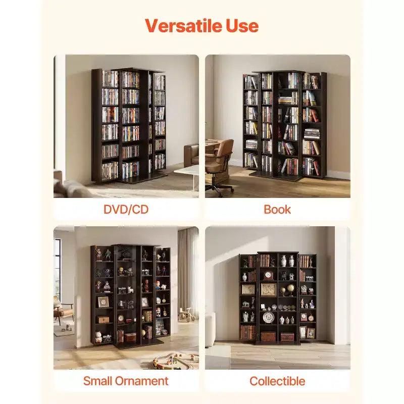 Mobiletto per archiviazione multimediale, scaffale porta DVD a 6 ripiani, organizzatore multimediale 24.02 x 14.49 x 50 pollici per CD, DVD, libri, giochi, marrone