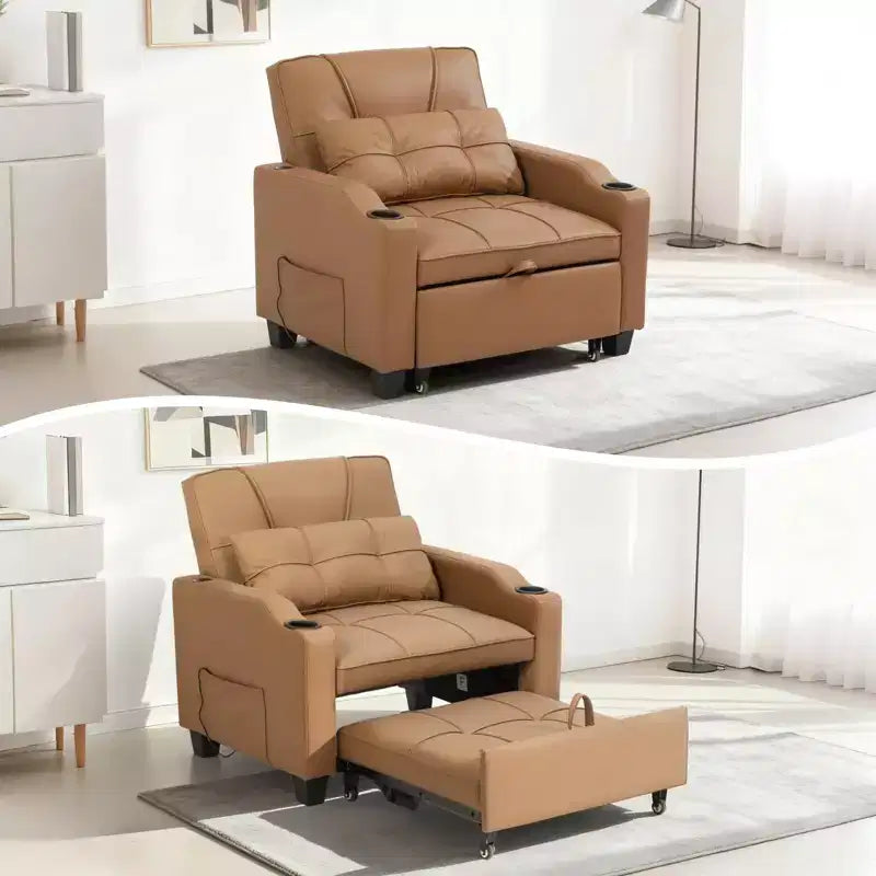 Divano Letto Convertibile con Porte USB, Portabicchieri e Tasche Laterali - Divano Estraibile con Schienale Regolabile per Piccoli Spazi
