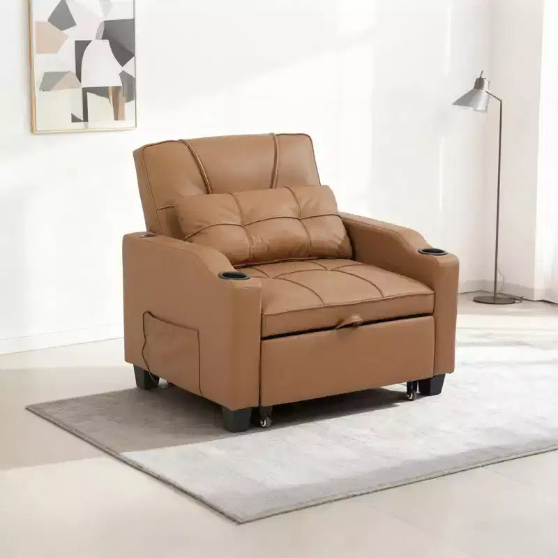 Divano Letto Convertibile con Porte USB, Portabicchieri e Tasche Laterali - Divano Estraibile con Schienale Regolabile per Piccoli Spazi