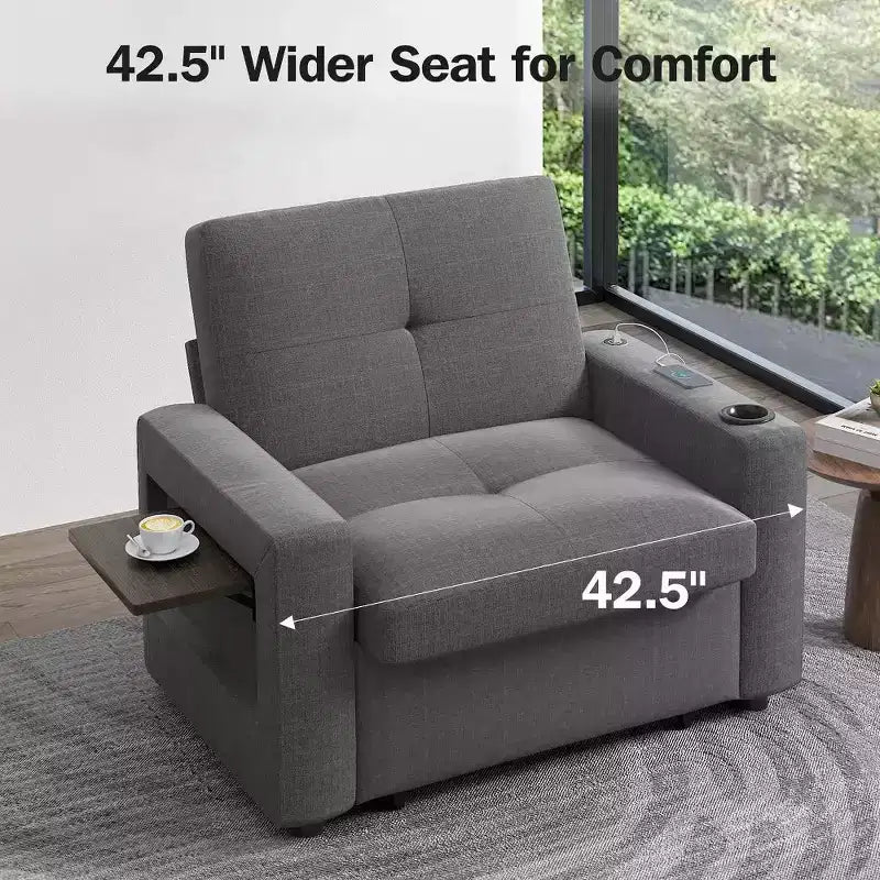Divano letto convertibile 42,5" - Poltrona letto estraibile con schienale regolabile, porte di ricarica USB, portabicchieri