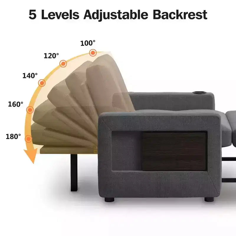 Divano letto convertibile 42,5" - Poltrona letto estraibile con schienale regolabile, porte di ricarica USB, portabicchieri