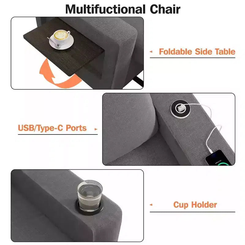 Divano letto convertibile 42,5" - Poltrona letto estraibile con schienale regolabile, porte di ricarica USB, portabicchieri
