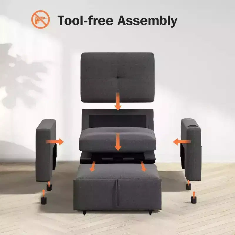 Divano letto convertibile 42,5" - Poltrona letto estraibile con schienale regolabile, porte di ricarica USB, portabicchieri