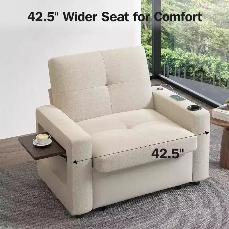 Divano letto convertibile 42,5" - Poltrona letto estraibile con schienale regolabile, porte di ricarica USB, portabicchieri