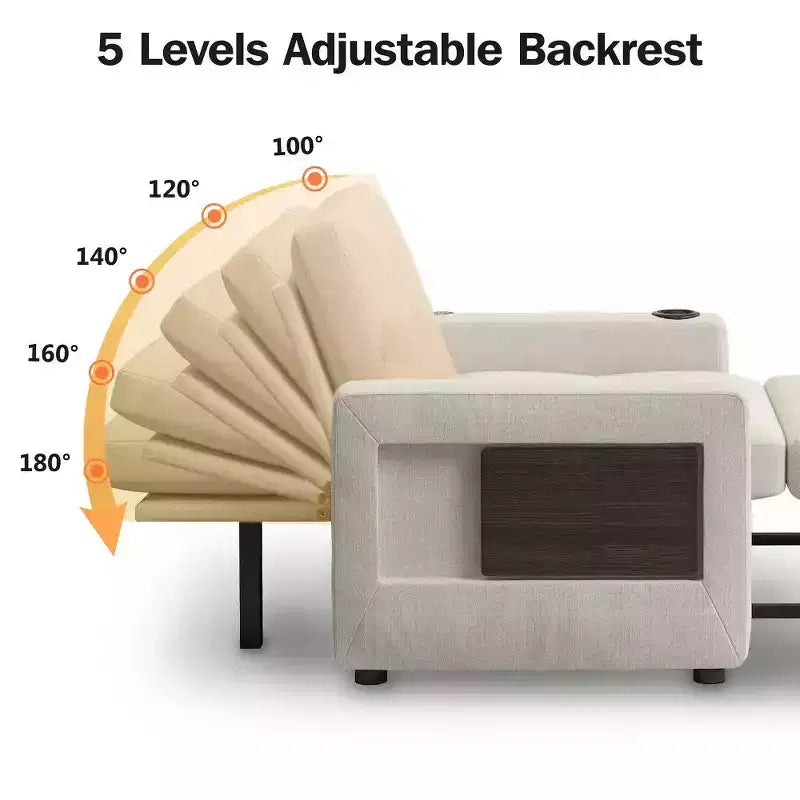Divano letto convertibile 42,5" - Poltrona letto estraibile con schienale regolabile, porte di ricarica USB, portabicchieri