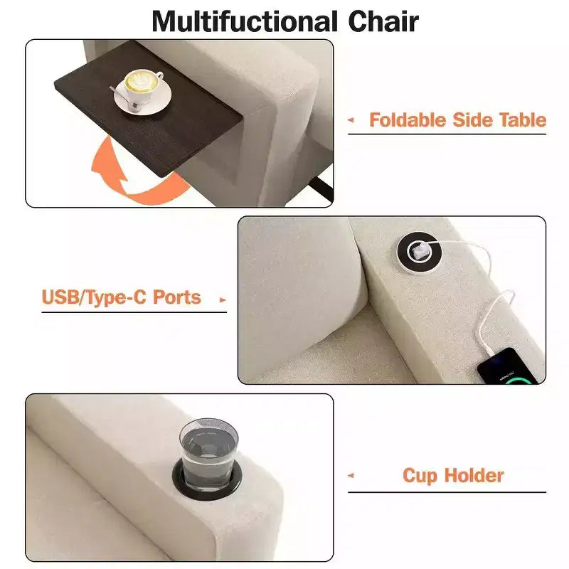 Divano letto convertibile 42,5" - Poltrona letto estraibile con schienale regolabile, porte di ricarica USB, portabicchieri