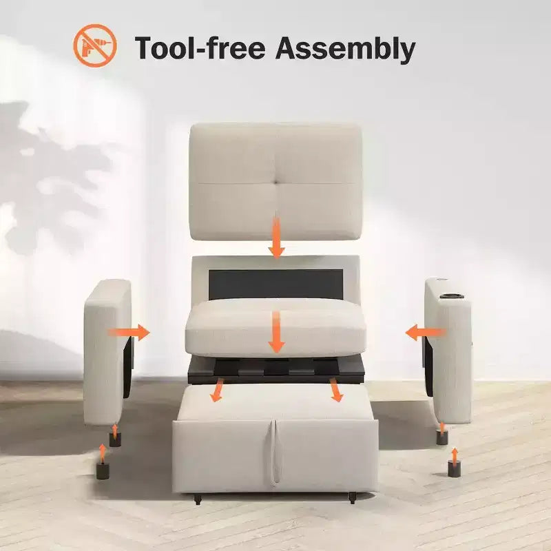 Divano letto convertibile 42,5" - Poltrona letto estraibile con schienale regolabile, porte di ricarica USB, portabicchieri