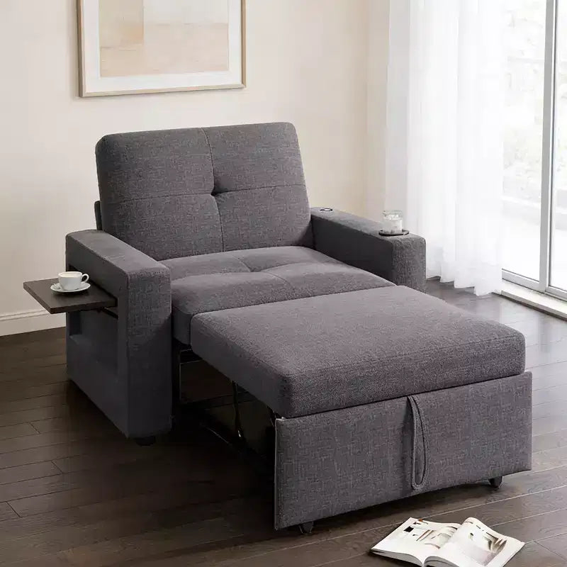 Divano letto convertibile 42,5" - Poltrona letto estraibile con schienale regolabile, porte di ricarica USB, portabicchieri