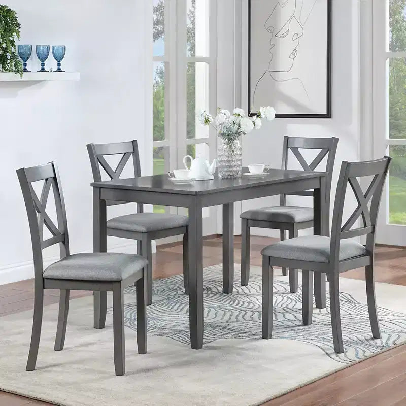 GDFStudio Loren 5-Piece Dining Set with Solid Wood Frame and Upholstered Chairs