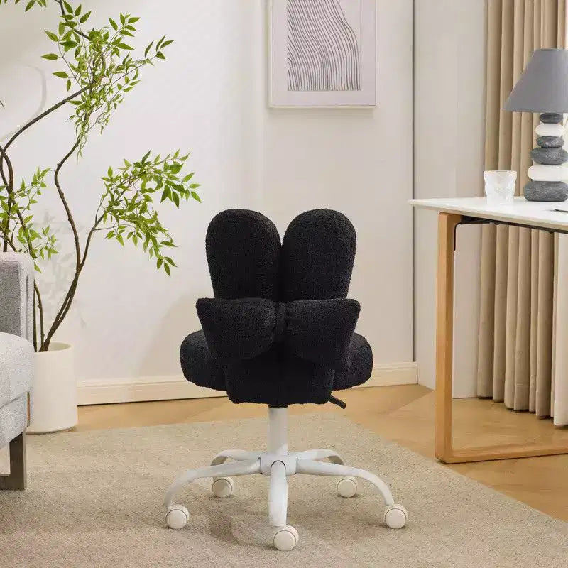 Sedia girevole da ufficio con orecchie da coniglio in tessuto Teddy con fiocco regolabile