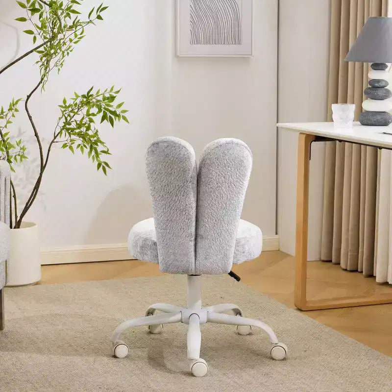 Sedia girevole da ufficio con orecchie da coniglio in tessuto Teddy con fiocco regolabile
