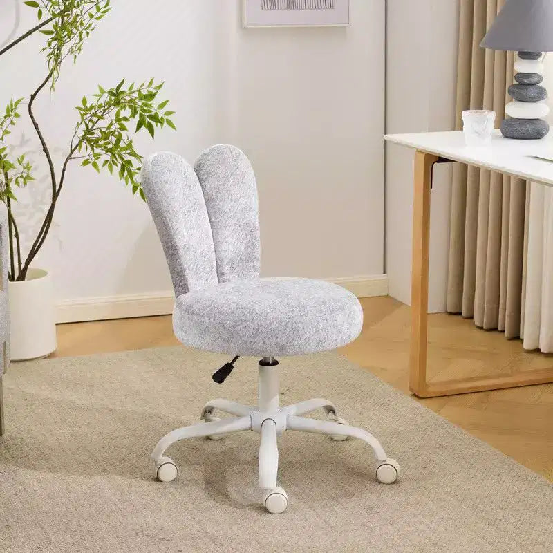 Sedia girevole da ufficio con orecchie da coniglio in tessuto Teddy con fiocco regolabile