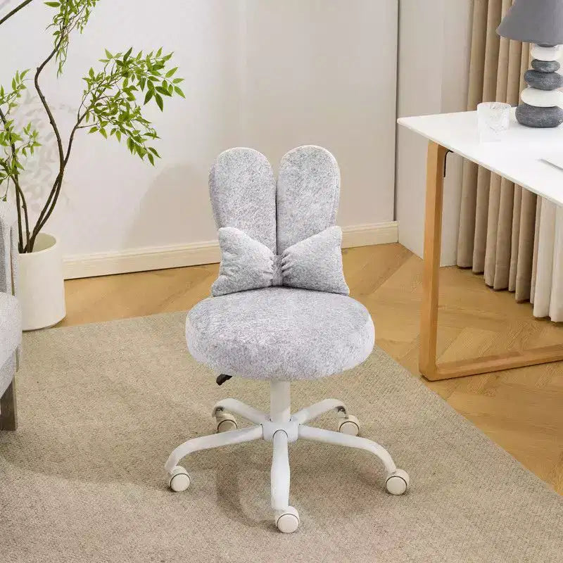 Sedia girevole da ufficio con orecchie da coniglio in tessuto Teddy con fiocco regolabile