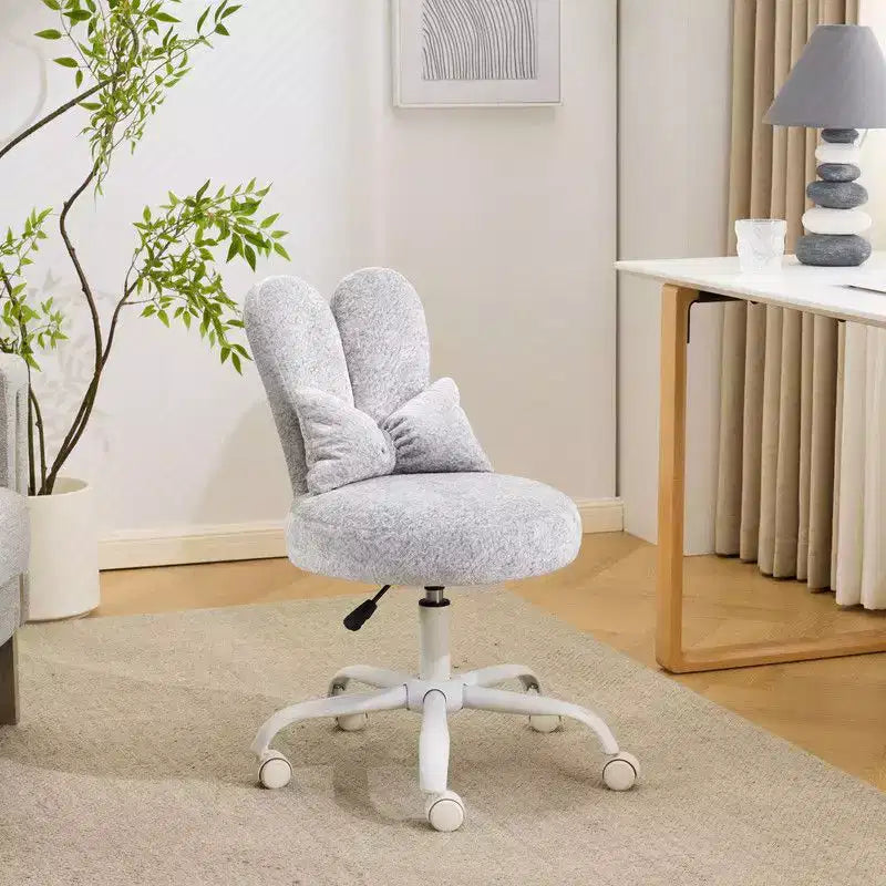 Sedia girevole da ufficio con orecchie da coniglio in tessuto Teddy con fiocco regolabile