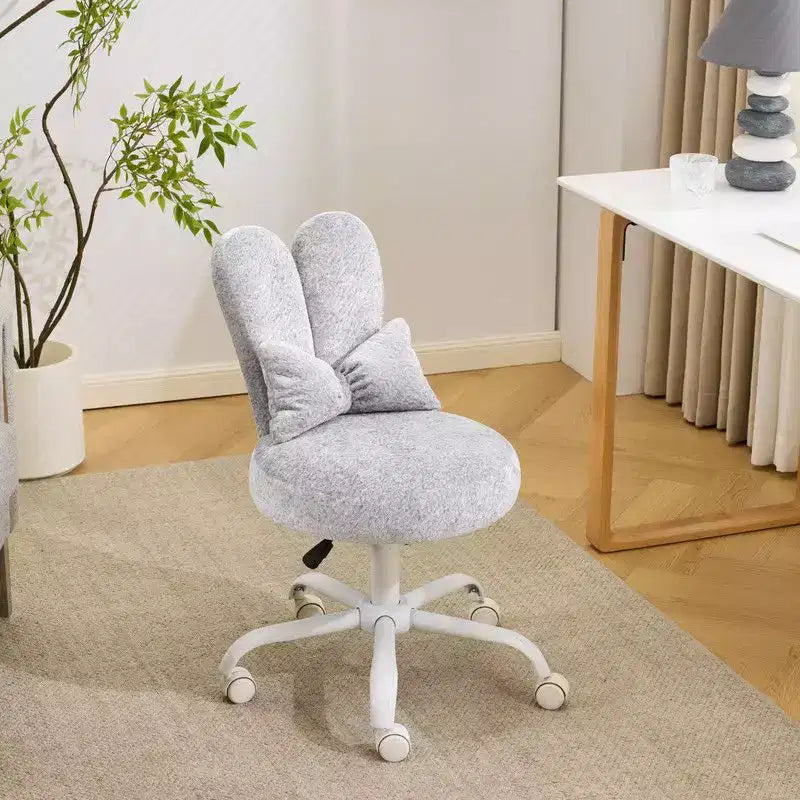 Sedia girevole da ufficio con orecchie da coniglio in tessuto Teddy con fiocco regolabile