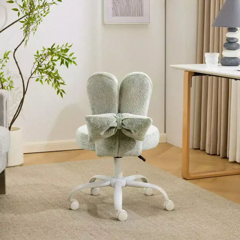 Sedia girevole da ufficio con orecchie da coniglio in tessuto Teddy con fiocco regolabile