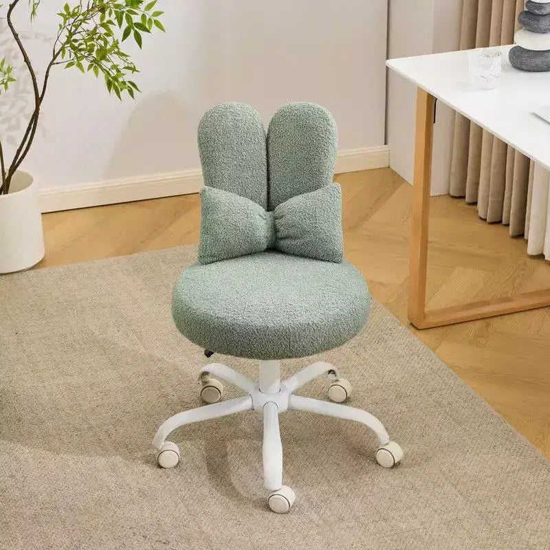 Sedia girevole da ufficio con orecchie da coniglio in tessuto Teddy con fiocco regolabile
