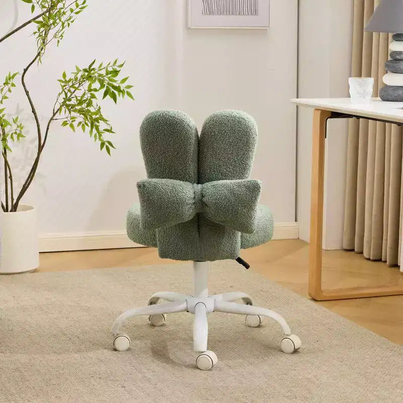 Sedia girevole da ufficio con orecchie da coniglio in tessuto Teddy con fiocco regolabile
