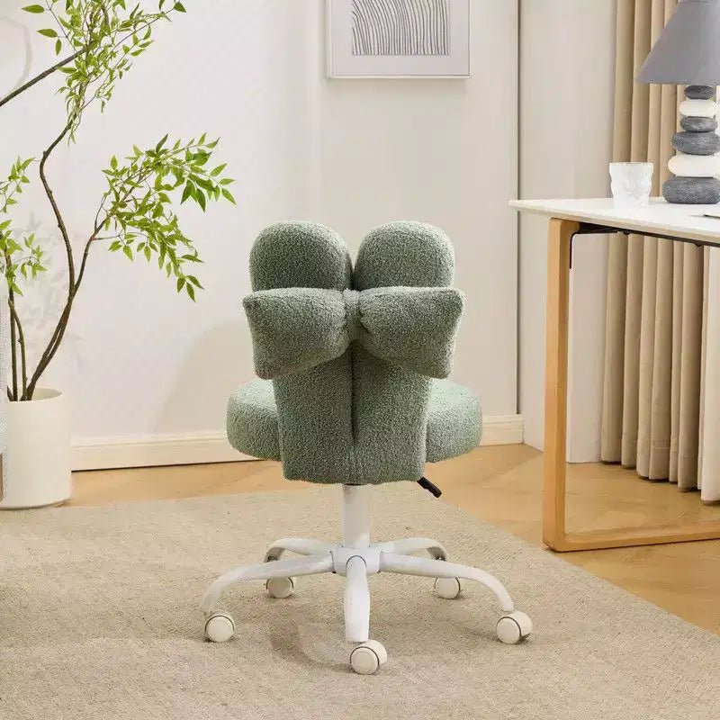 Sedia girevole da ufficio con orecchie da coniglio in tessuto Teddy con fiocco regolabile
