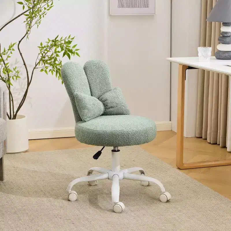 Sedia girevole da ufficio con orecchie da coniglio in tessuto Teddy con fiocco regolabile