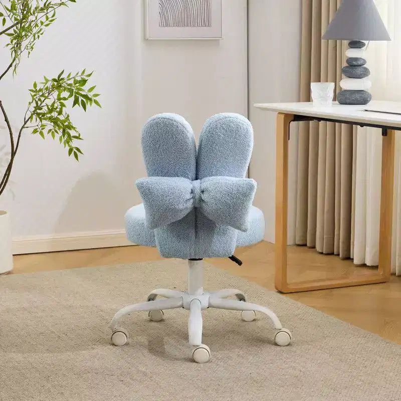 Sedia girevole da ufficio con orecchie da coniglio in tessuto Teddy con fiocco regolabile